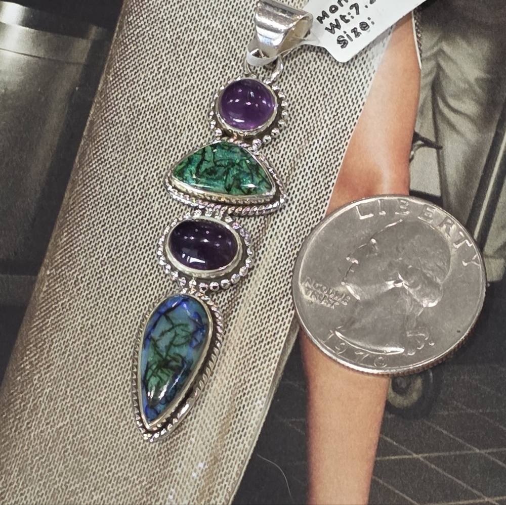 Elegant Sterling Silver w/ Amesyth & Monarch Stone Pendant